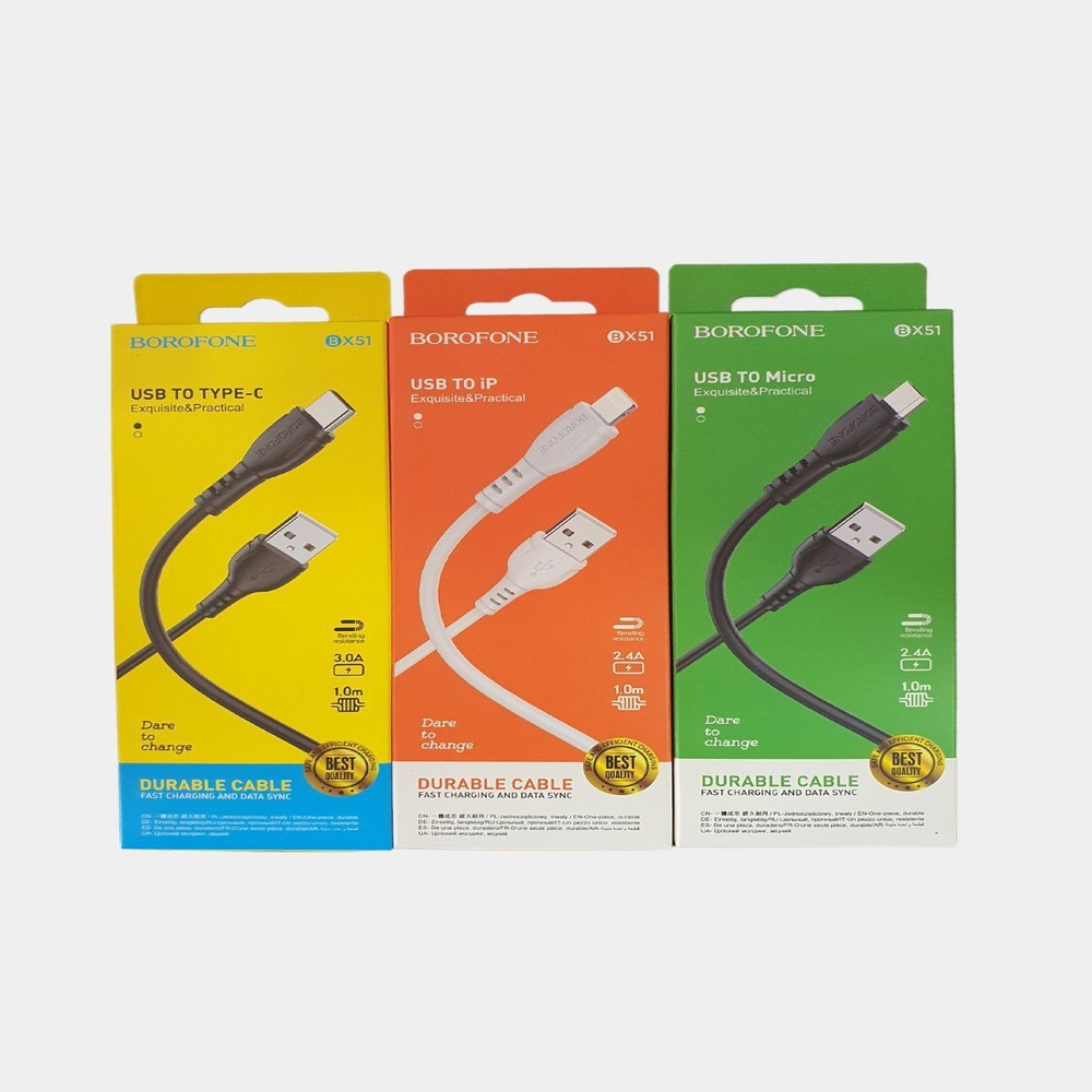 borofone bx51 fast charging usb cable (type c / iphone / micro usb)